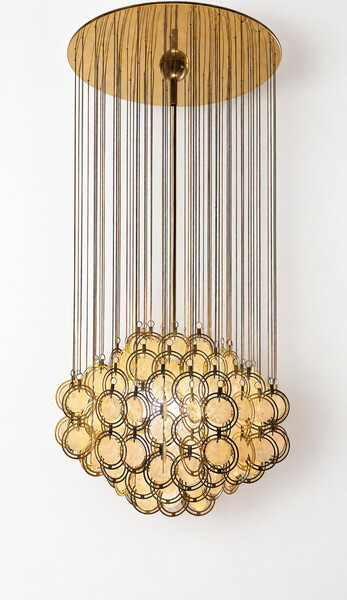 Pendant lamp, brass and mother-of-pearl, Italy, 1970s – 2 available