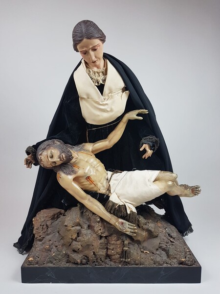 Pieta procession in polychrome wood, Spain 18th