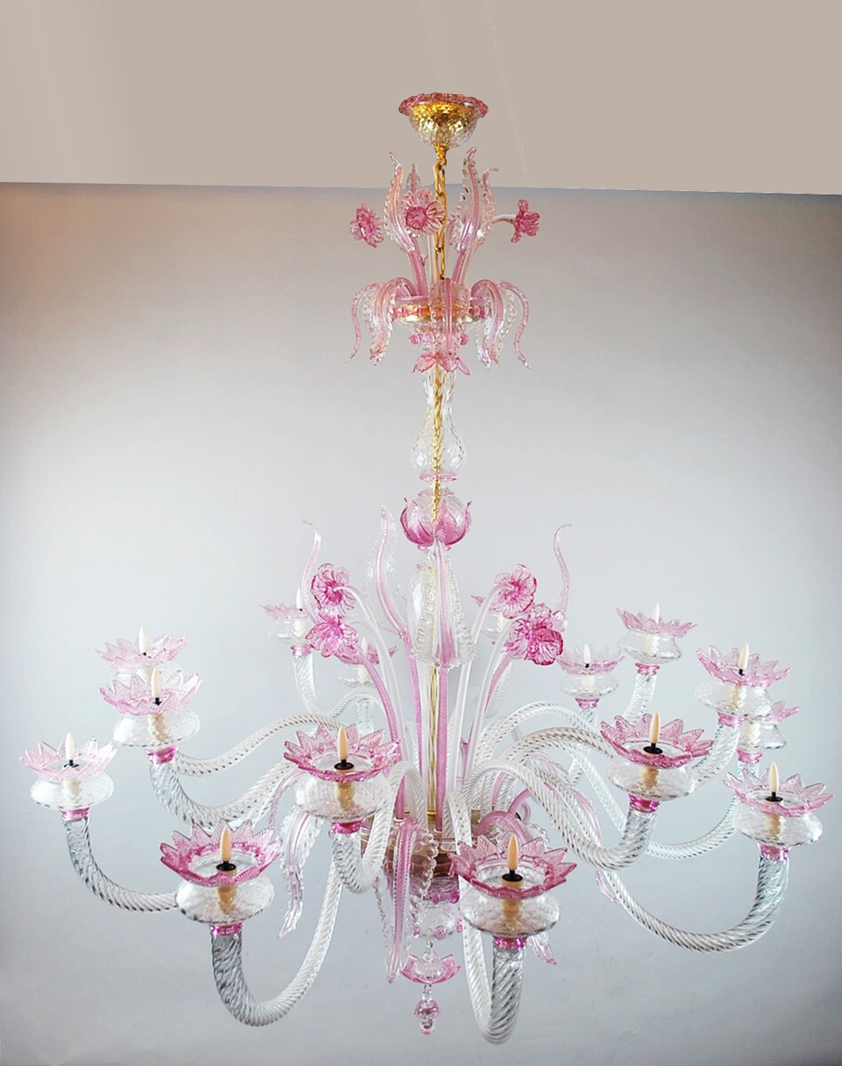 Pink glass chandelier deals