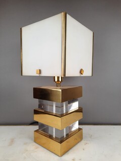 Plexiglass and brass side lamp, circa 1970