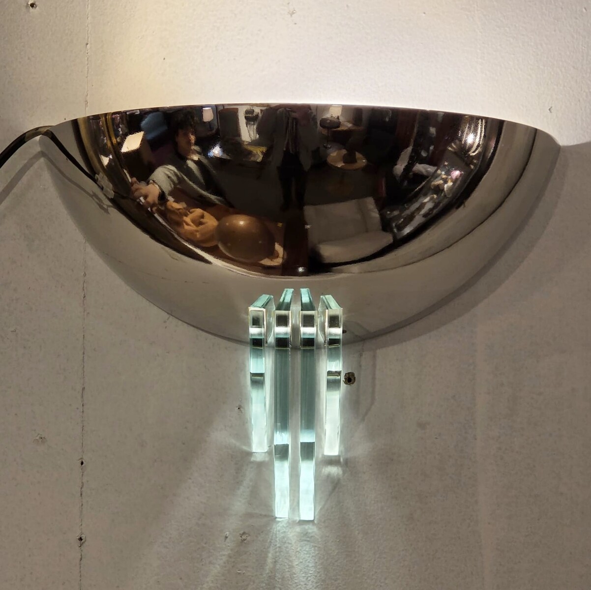 Pollin, pair of modernist sconces in chromed metal and glass, circa 1940