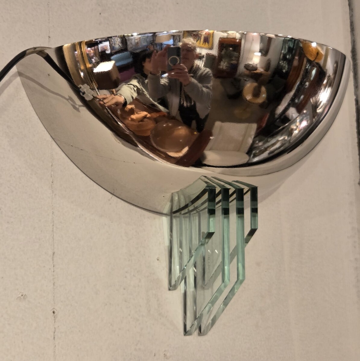 Pollin, pair of modernist sconces in chromed metal and glass, circa 1940