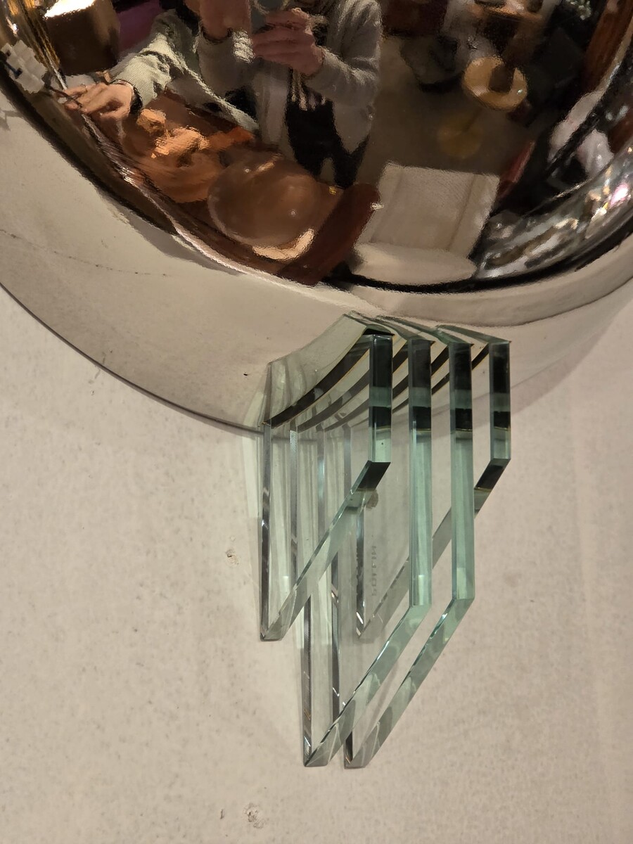 Pollin, pair of modernist sconces in chromed metal and glass, circa 1940