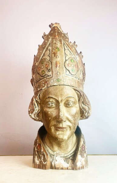 Polychrome carved wooden bishop, 18th century