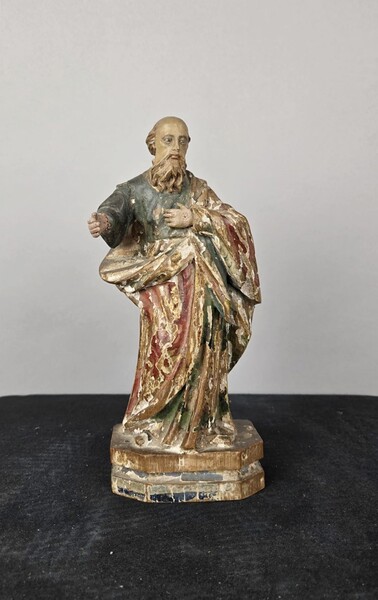 Polychrome carved wooden saint, circa 1800