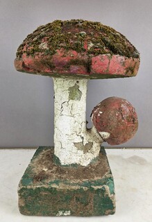 Polychrome cement mushroom, circa 1970