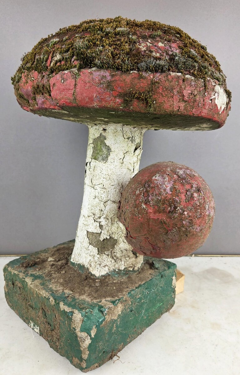 Polychrome cement mushroom, circa 1970