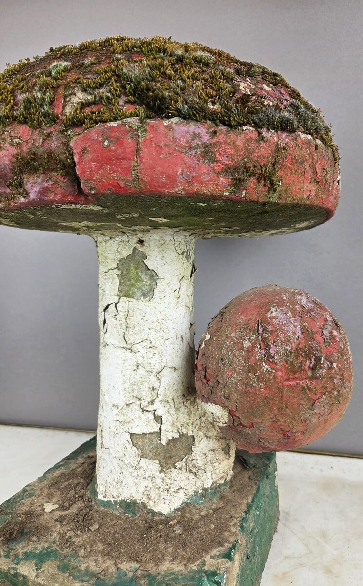 Polychrome cement mushroom, circa 1970
