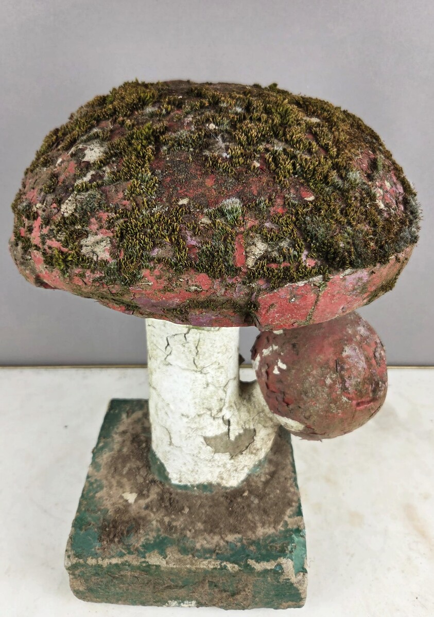 Polychrome cement mushroom, circa 1970