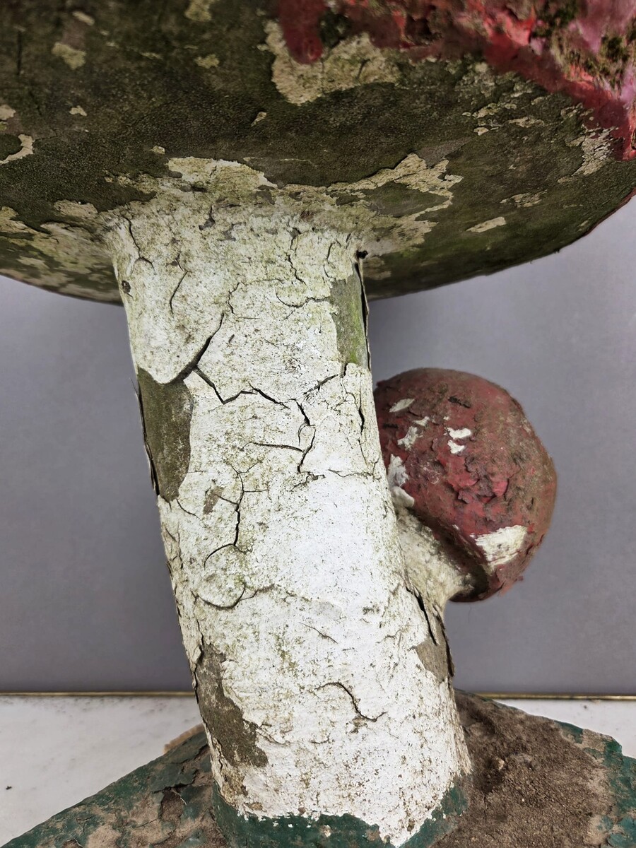 Polychrome cement mushroom, circa 1970