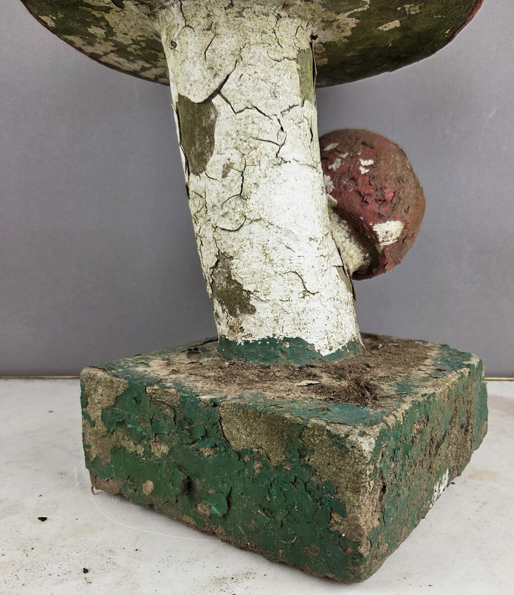Polychrome cement mushroom, circa 1970