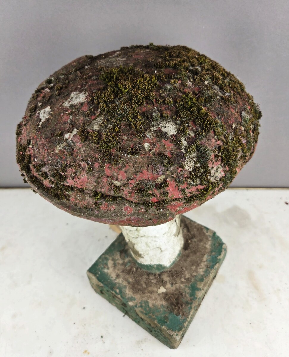 Polychrome cement mushroom, circa 1970