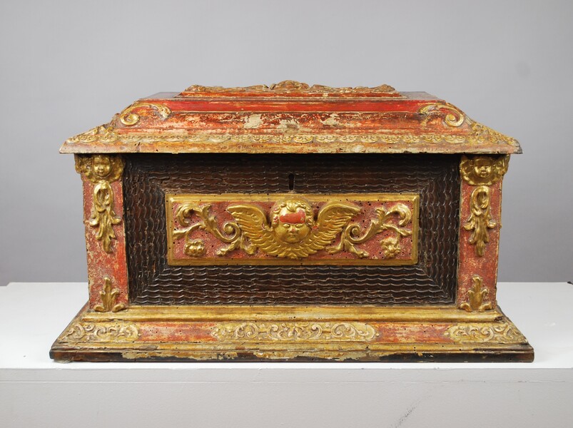 Polychrome wooden chest, Italy 17th