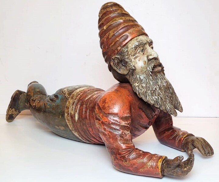 Polychrome wooden fireplace gnome