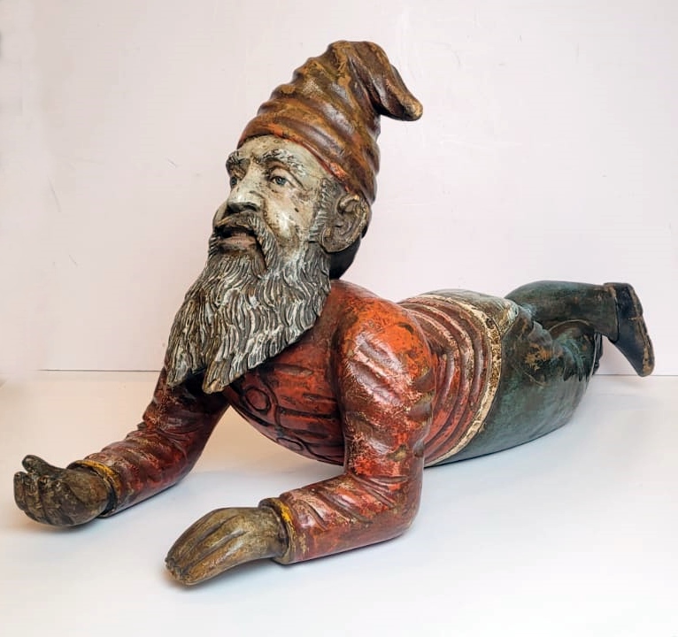 Polychrome wooden fireplace gnome
