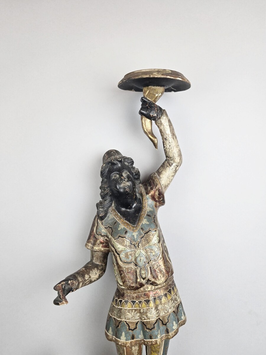 Polychrome wooden torchiere, Italy late 19th early 20th 