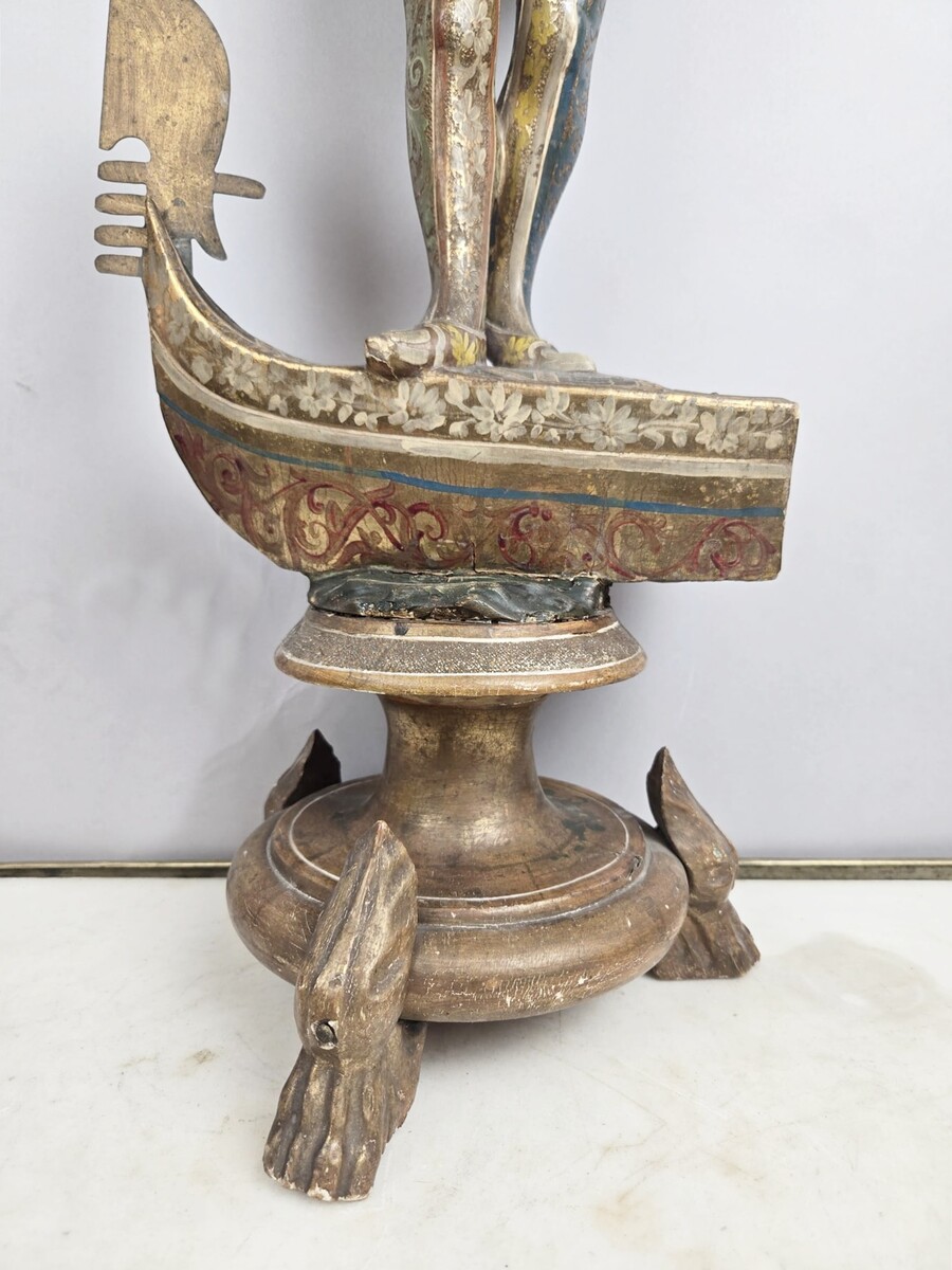 Polychrome wooden torchiere, Italy late 19th early 20th 