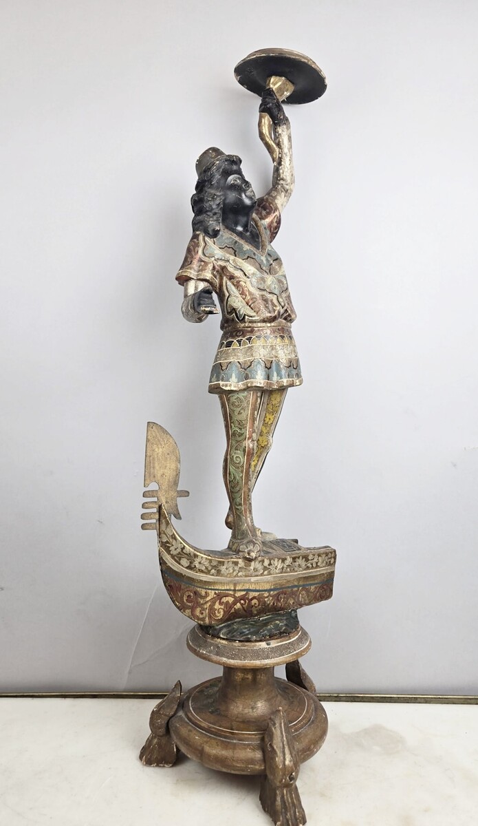 Polychrome wooden torchiere, Italy late 19th early 20th 