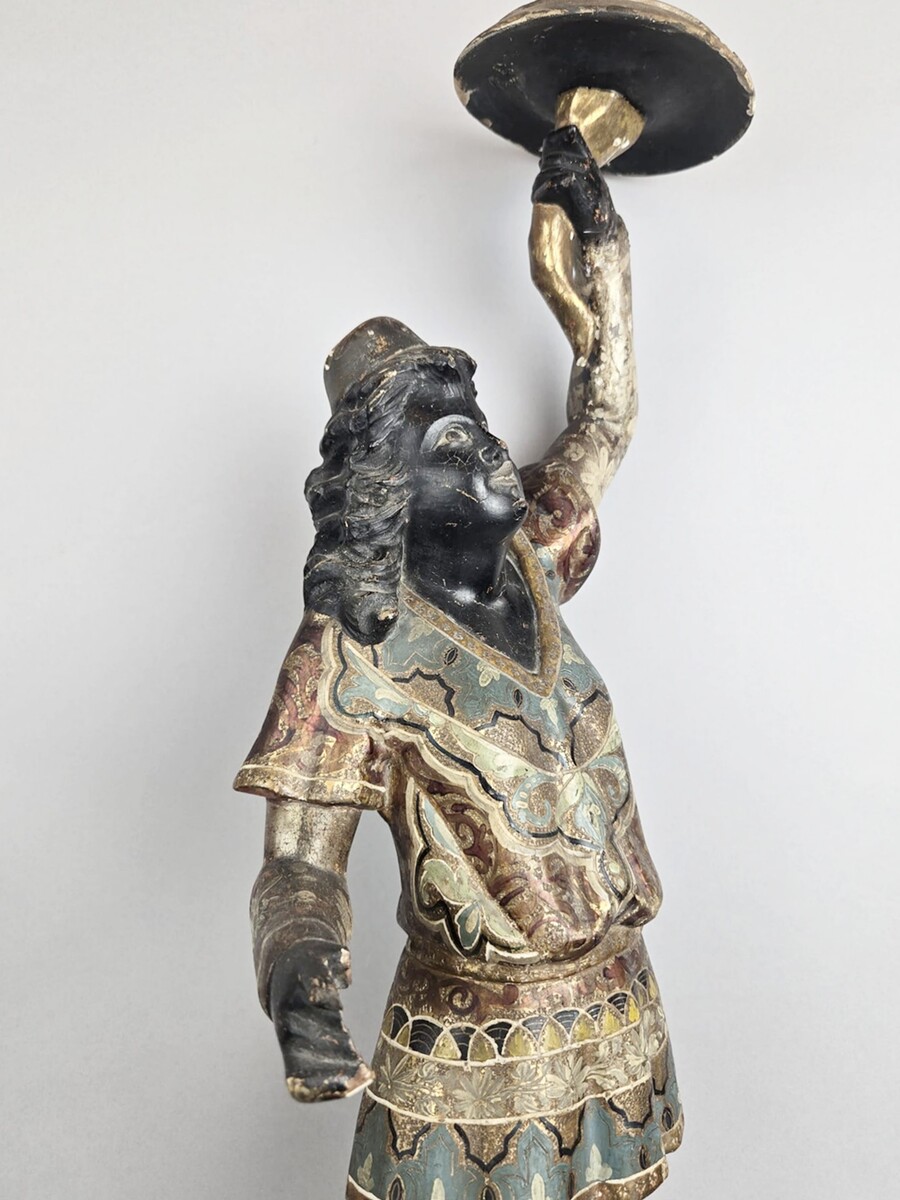 Polychrome wooden torchiere, Italy late 19th early 20th 