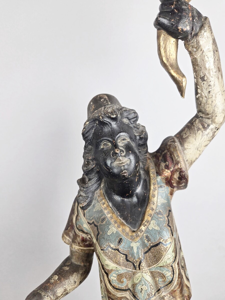 Polychrome wooden torchiere, Italy late 19th early 20th 