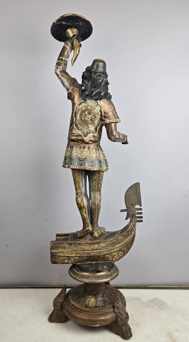 Polychrome wooden torchiere, Italy late 19th early 20th 