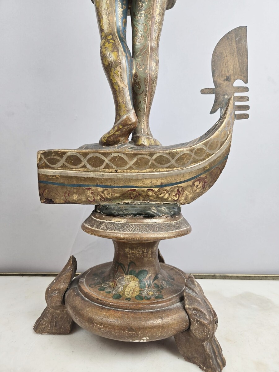 Polychrome wooden torchiere, Italy late 19th early 20th 