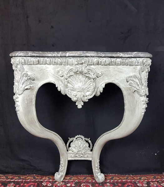 Pretty Patinated Louis XVI Style Console - gray veined marble