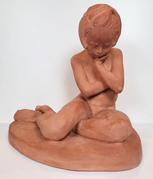 Pretty terracotta - sulking young girl - Maurice Janseghers