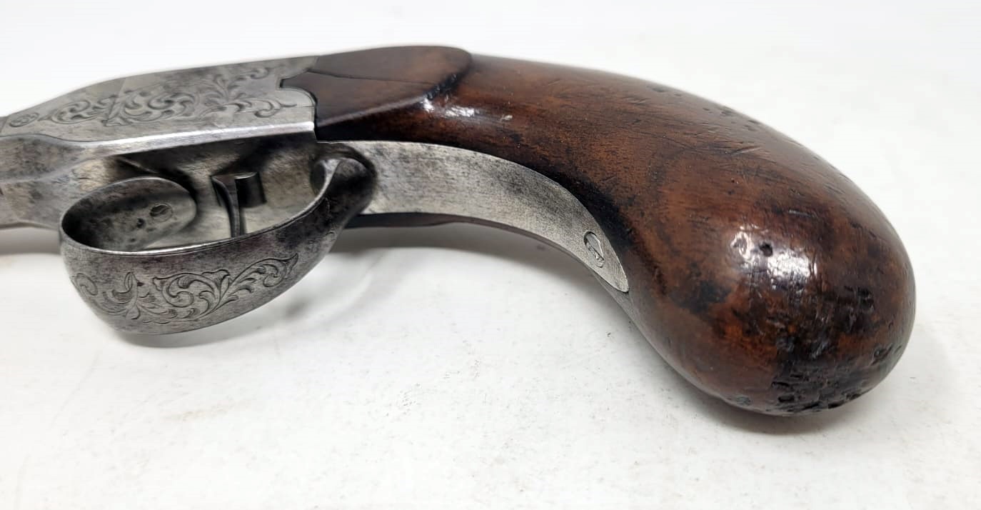 rare needle percussion pistol - side hammer - cenon damascus rifled barrel unscrewable for loading - Liège circa 1850