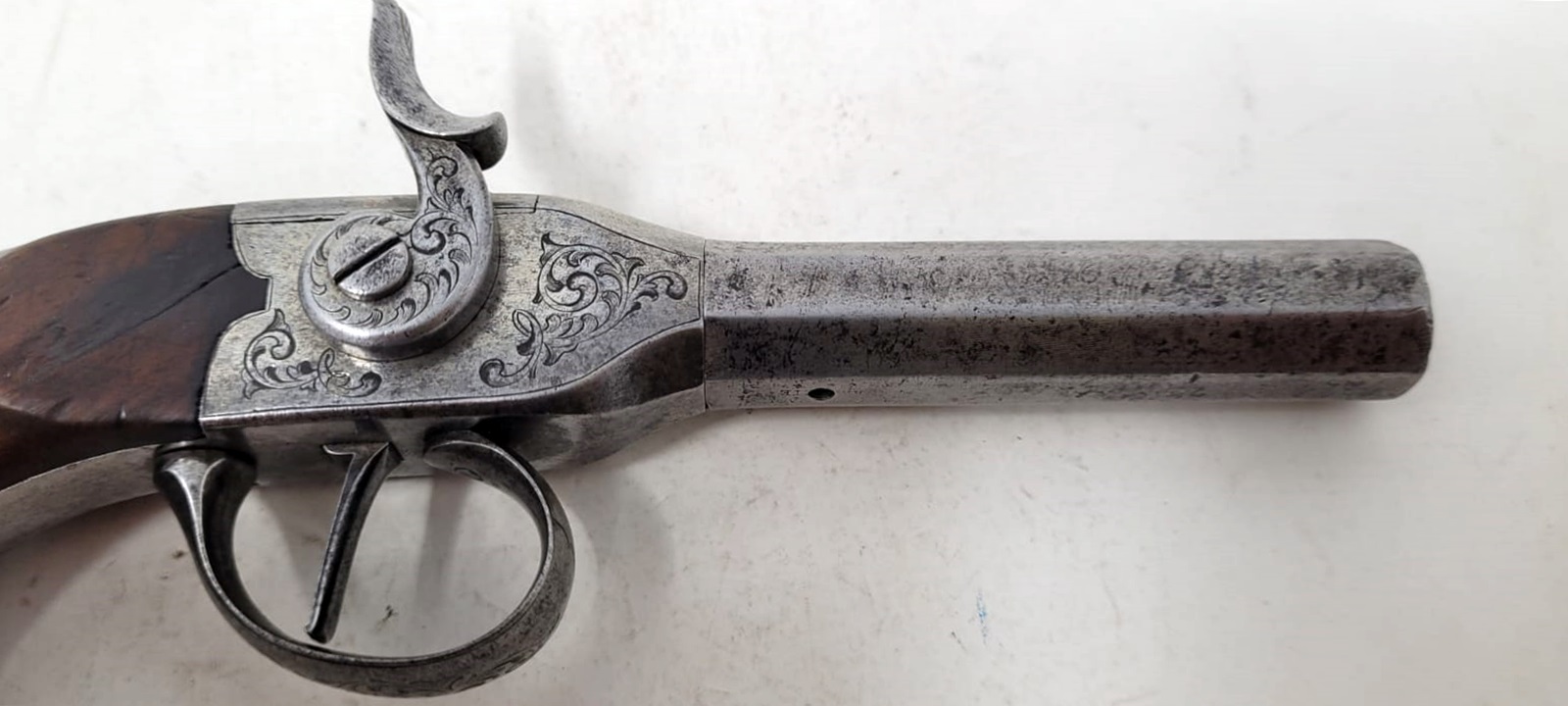 rare needle percussion pistol - side hammer - cenon damascus rifled barrel unscrewable for loading - Liège circa 1850