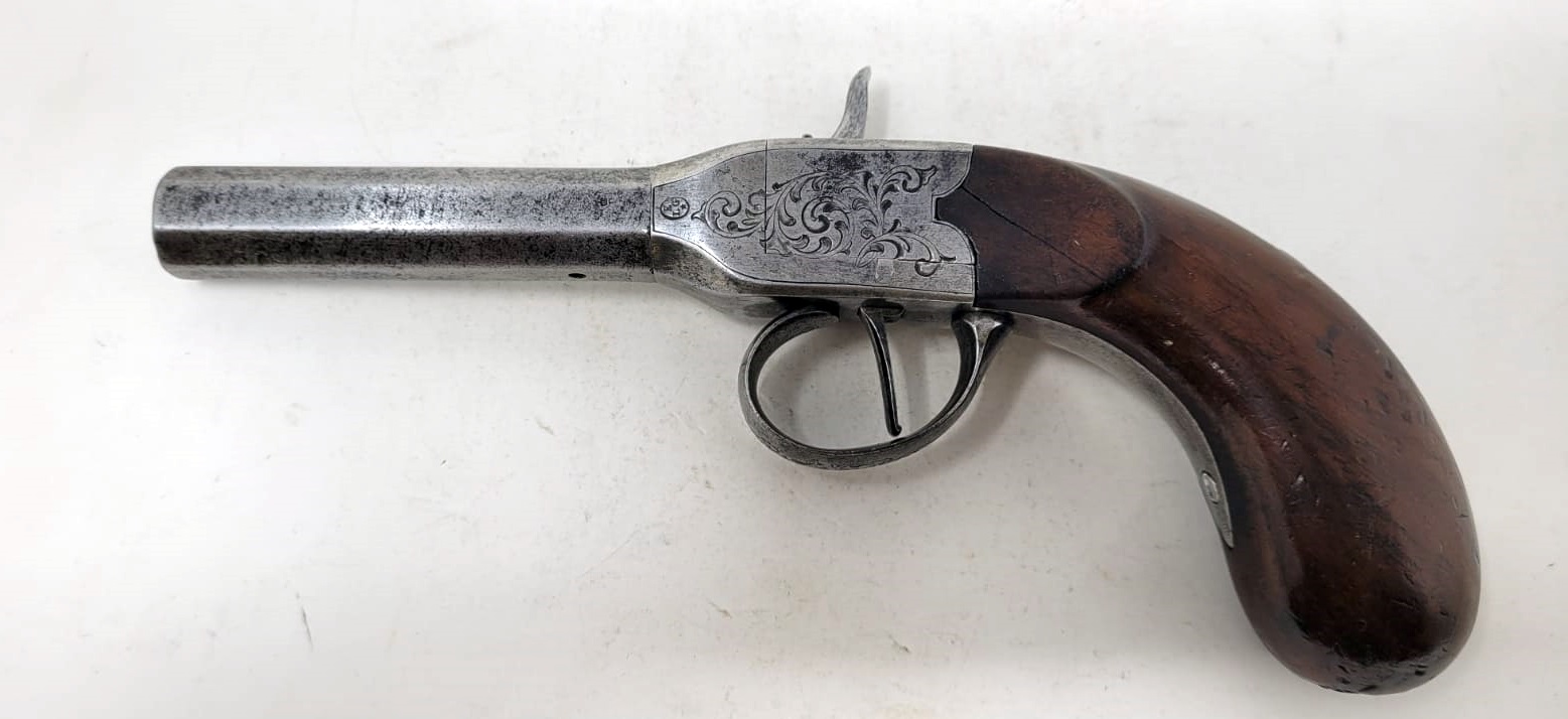 rare needle percussion pistol - side hammer - cenon damascus rifled barrel unscrewable for loading - Liège circa 1850