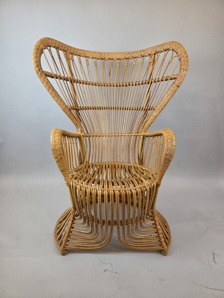 Rattan and wicker armchair, circa 1970
