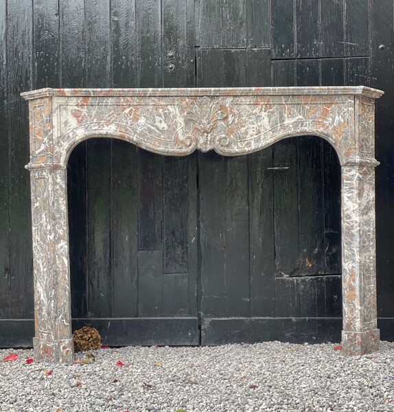 Regence Fireplace In Gray Ardennes Marble, XVIIIth Century