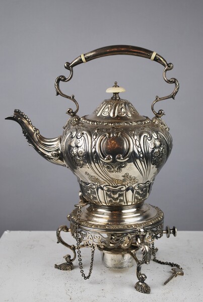 Regency teapot and stove, Old Sheffield, 19th