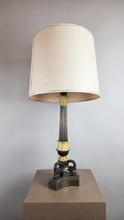 Restoration period lamp base in bronze with a black and gold patina