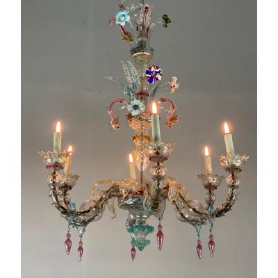 Rezzonico Chandelier In Colorful Murano Glass, 6 Arms Of Light