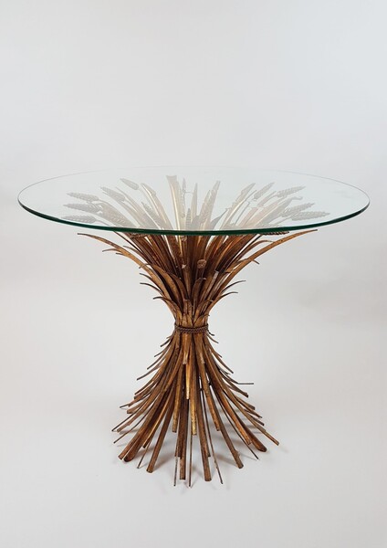 Robert Goossens, brass pedestal table and glass shelf