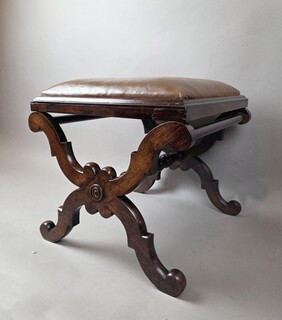 Rosewood stool with leather seat, English work, 19th century