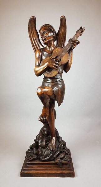 satire with guitar, walnut, Italy 19th