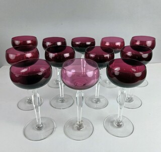 Set of 12 red-lined crystal glasses from Val Saint Lambert