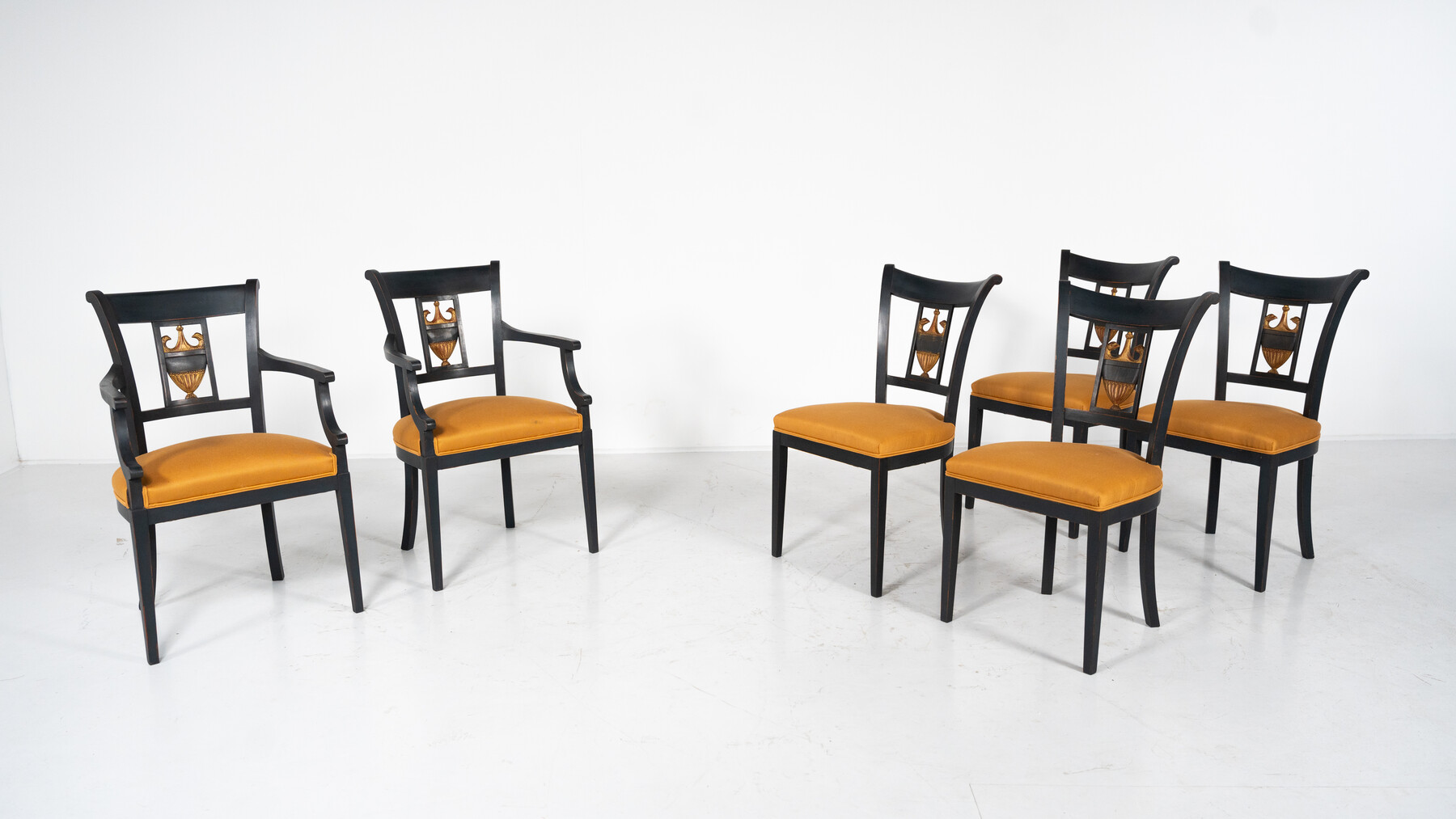 Set of 2 armchairs and 4 chairs in Empire style