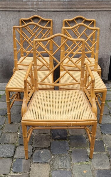 Set of 4 chairs and 1 armchair in bamboo style - very good quality