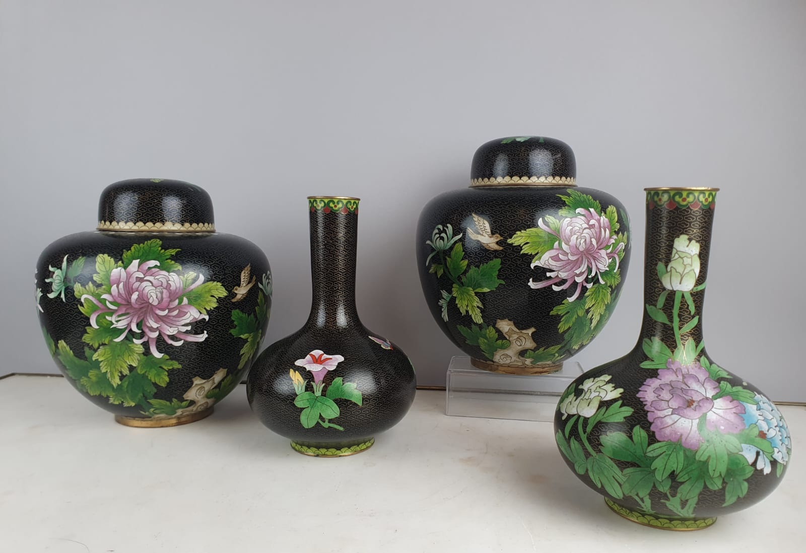 Set of 4 cloisonné bronze vases, China 20th century