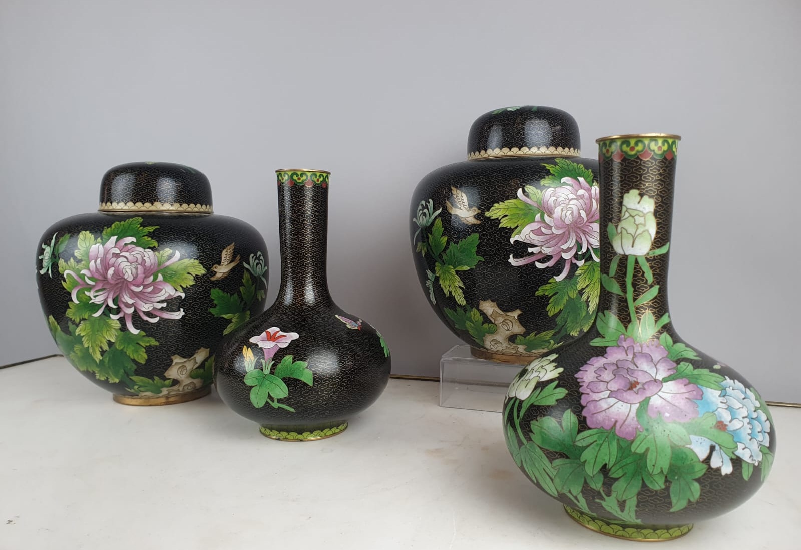 Set of 4 cloisonné bronze vases, China 20th century