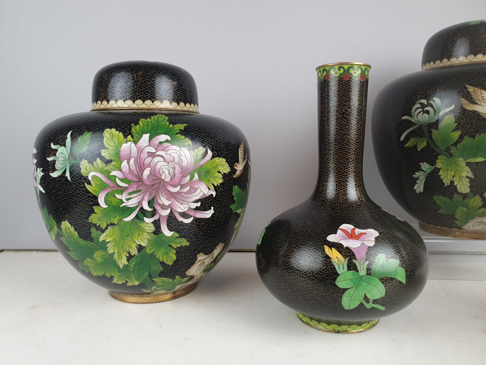 Set of 4 cloisonné bronze vases, China 20th century