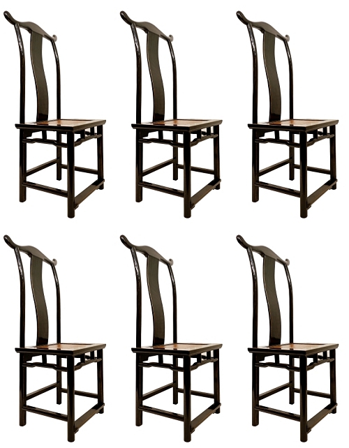 Set of 6 Chinese chairs in black lacquered wood