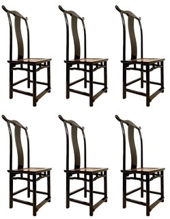 Set of 6 Chinese chairs in black lacquered wood