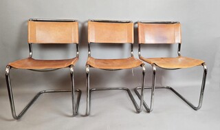 Set of 6 Thonet chairs in tubular metal, yellow leather seats.