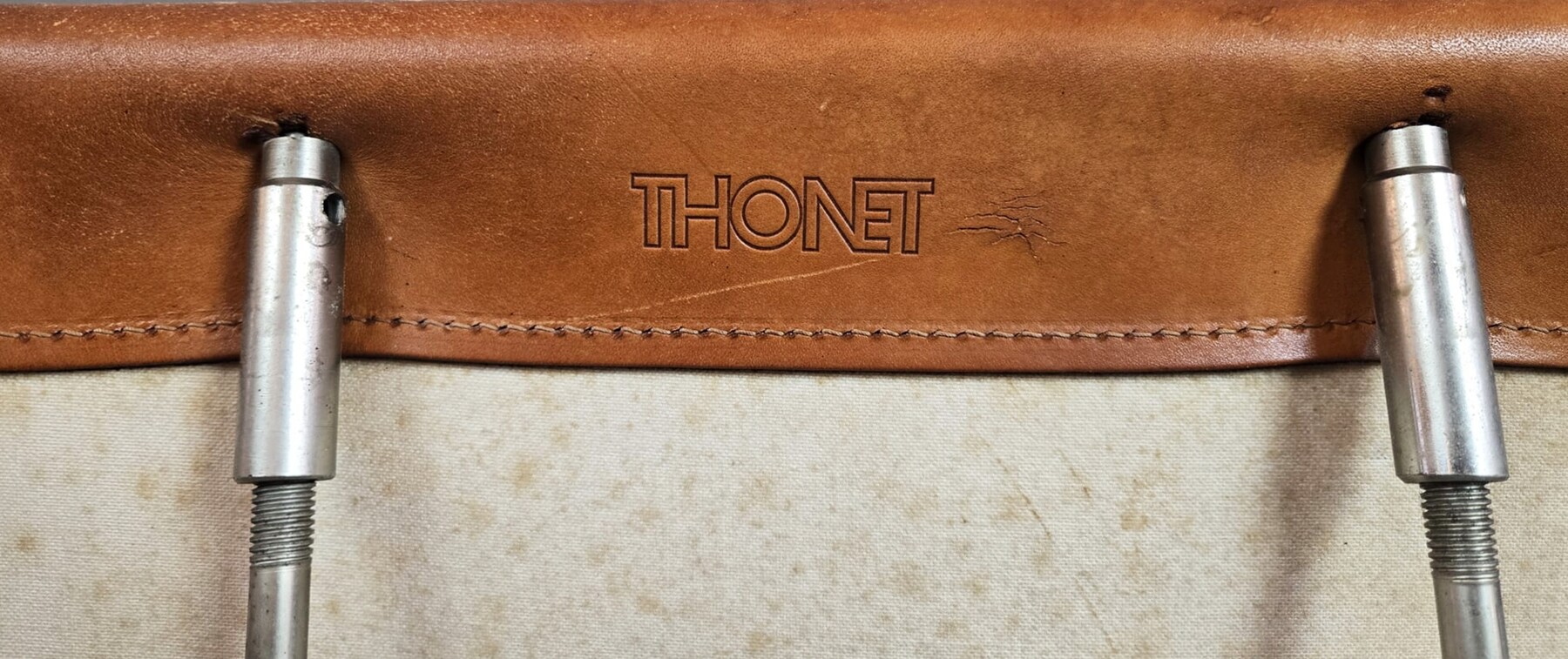 Set of 6 Thonet chairs in tubular metal, yellow leather seats.