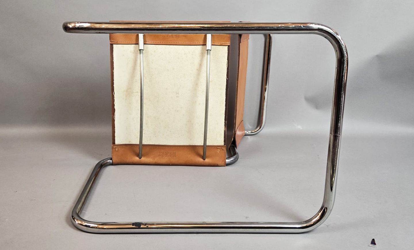 Set of 6 Thonet chairs in tubular metal, yellow leather seats.